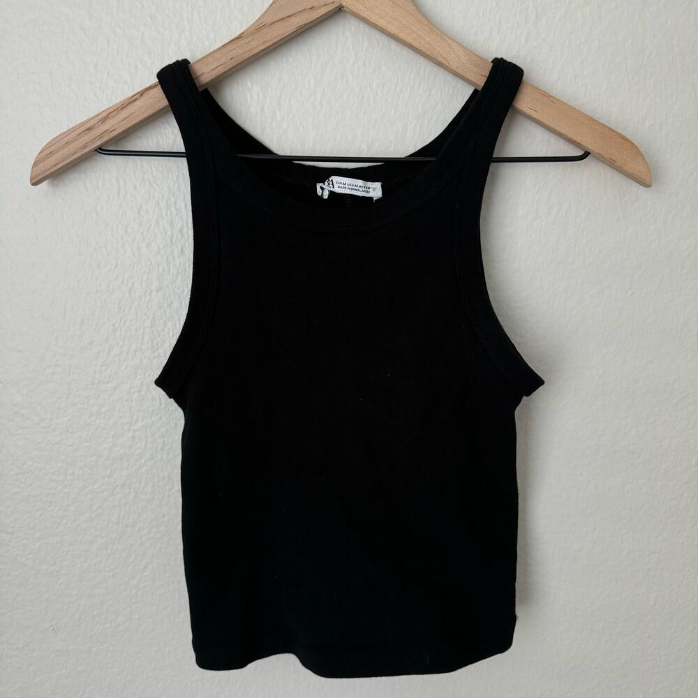 Zara Basics Women's Black Racerback Tank Top Cotton Blend Cropped Size Medium